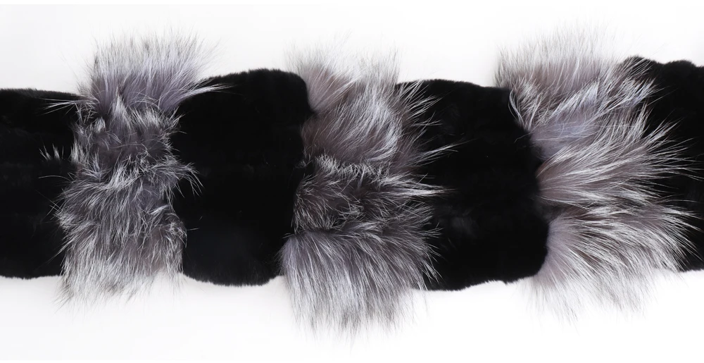 Hot Sale Women Fashion Real Silver Fox Fur Scarf Natural Warm Rex Rabbit Fur Muffler Lady Winter Genuine Fur Scarves