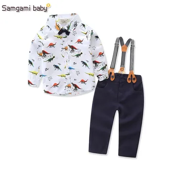 

Baby Boys Gentleman Printed Clothing sets Suit Newborn Tie Shirt + Suspender Trousers formal party banquet Cartoon clothes