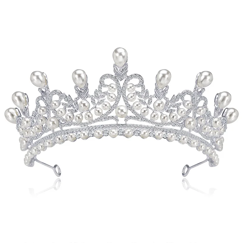 

RE European pearl tiaras and crowns vintage rhinestone pageant crown baroque bridal wedding hair jewelry accessories gift OL30