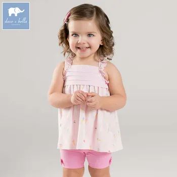 

Dave bella toddler girls summer print clothing children high quality clothes baby lovely suit kids clothing sets DBF7095