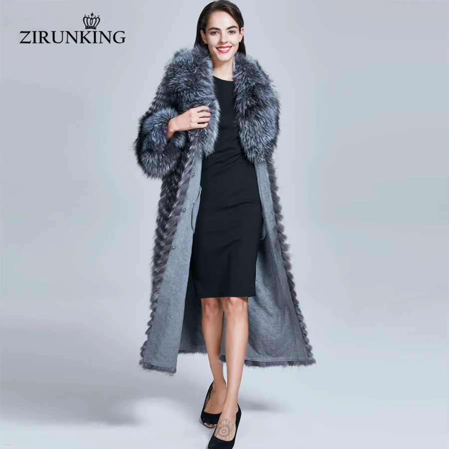 ZIRUNKING длинное пальто из натурального меха Женская Осенняя теплая парка Меха