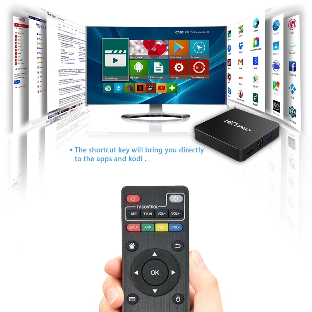 HK1 PRO Smart tv BOX Android 8,1 S905X2 LPDDR4 4 + 64 Гб 2,4 ГГц и 5 ГГц Wifi Bluetooth 4 к 3D медиа-игра приставка стебель Assistent