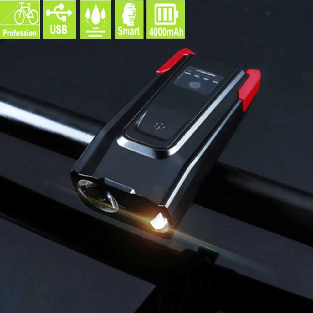 

4000mAh Smart induction Bicycle Front Light watwaterproof 2T6 LED USB rechargeable head light with horn bike flashlight lamp
