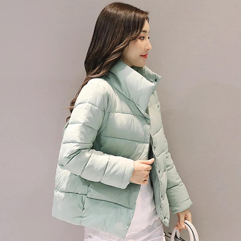 Stand collar 2017 short breast button women coat solid white black padded winter basic jacket women brief casual casaco feminino