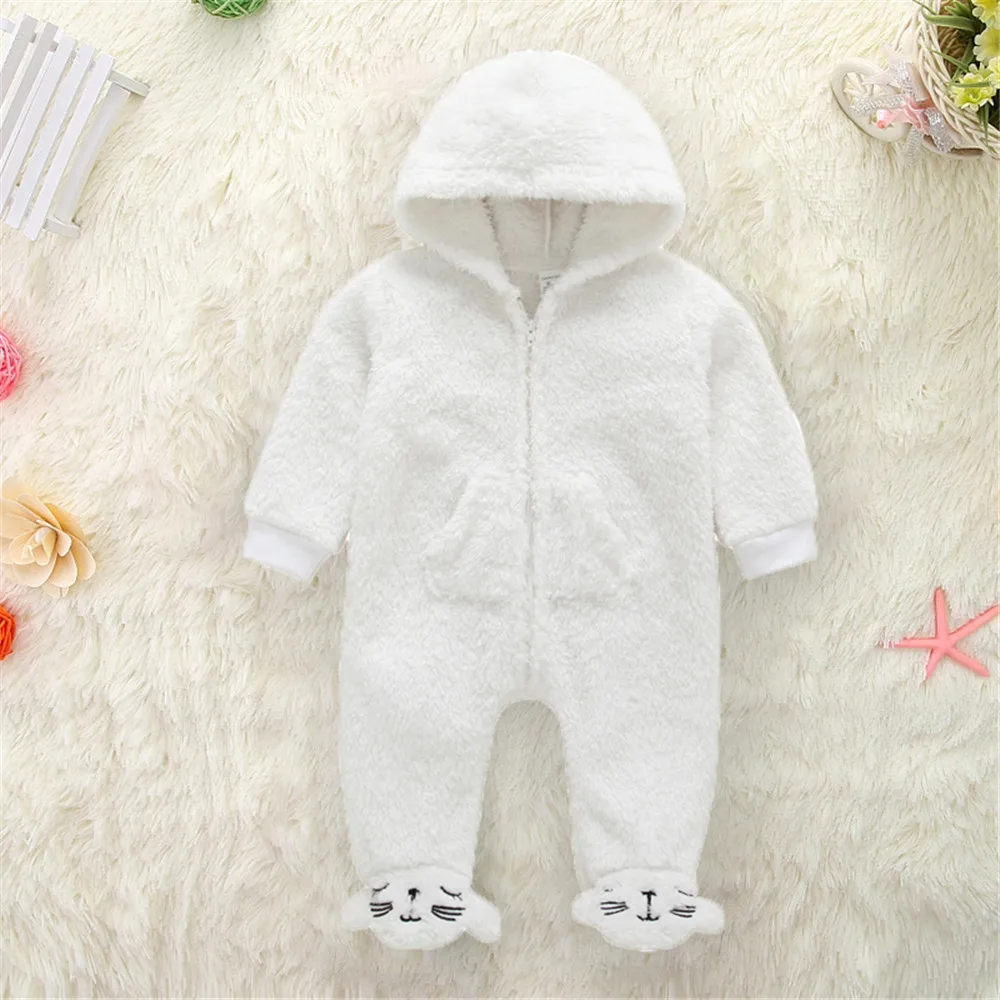 

2018 Winter Newborn Baby Bodysuits Infant Boy Girl Warmth Thicken Playsuits Clothes 100% Cototn Bebe White Jumpsuit Outfits