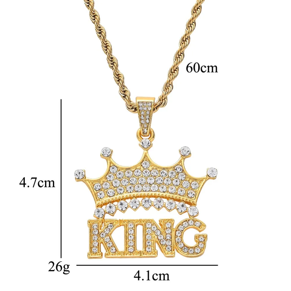 Мужчины Хип-хоп Iced out bling king of колье с кулоном Корона AAA Циркон Модные мужские подвески для хип-хопа ожерелье очаровательные подарочные украшения