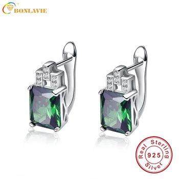 

BONLAVIE 1 Pair Russian Emerald Earrings Clip 925 Sterling Silver Ear Studs Green Gem Stone Ear Buckle Earrings Women Jewelry