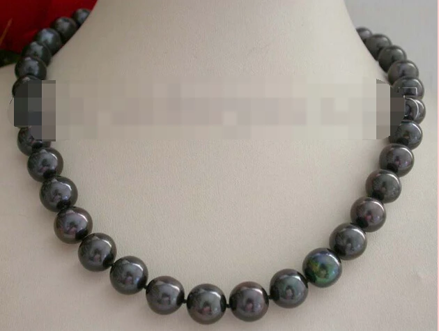

Jewelr 004663 Genuine Natural 11-12mm Black Round Pearl Necklace 925silver clasp