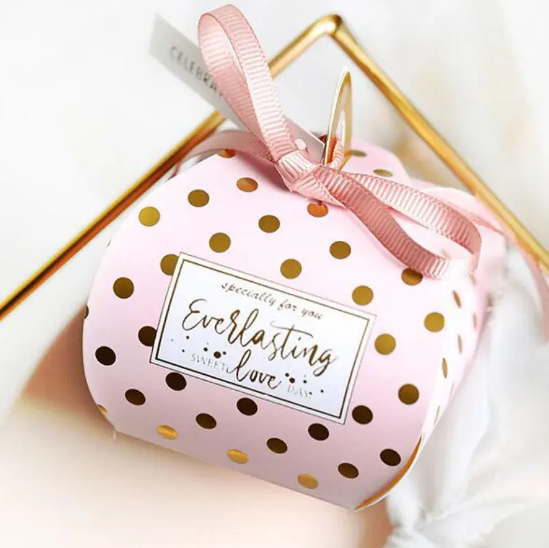 50Pcs Pink Polka Dots Celebration Day Wedding Favors Candy Boxes Party
