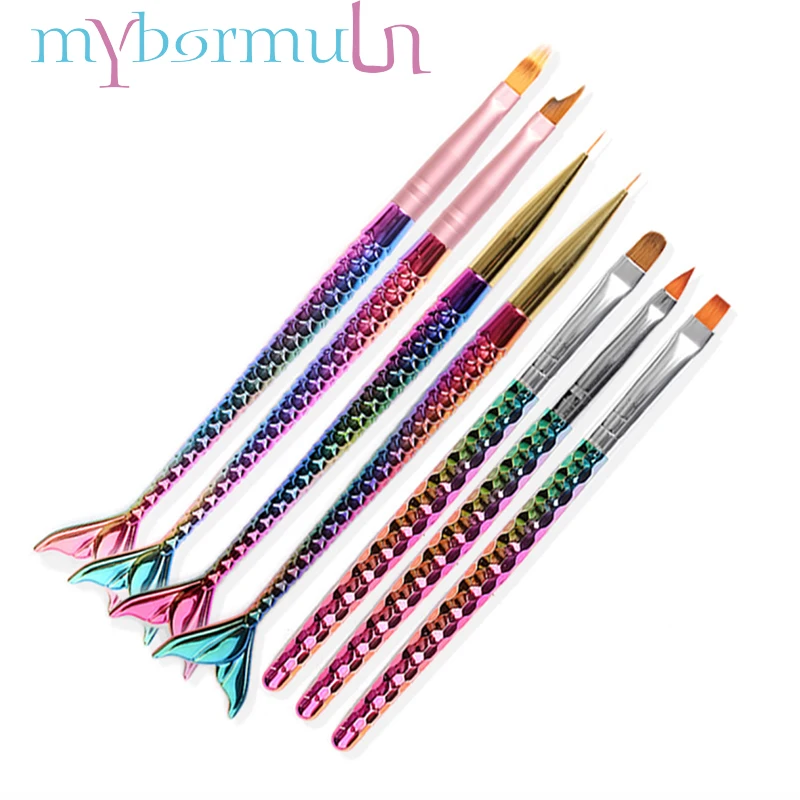

7 Style Mermaid Handle Nail Art French Gradient Flower Painting Drawing Stripes Brush Flower Pen Nail Art Manicure Tools 2019