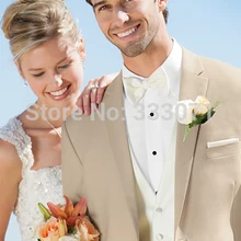 Индивидуальный заказ бежевый 1 пуговицы жениха смокинг шафер жених мужские свадебные костюмы Жених 3 шт.(куртка+ брюки+ галстук+ жилет