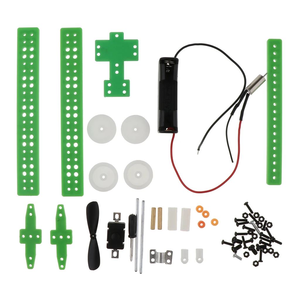4 Wheels DIY Assembly Aircraft Kit with Air Reaction Force Airplane Science Toy Models for Kids DIY Making Craft Accs