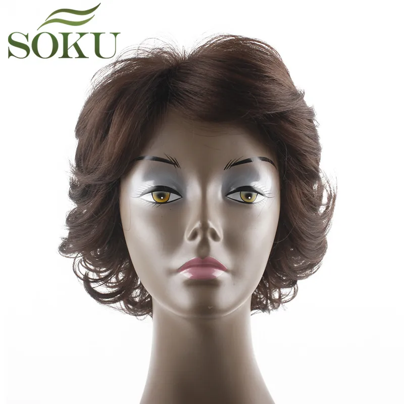 SOKU короткие синтетические парики с челкой 6 цветов термостойкие волнистые парики Африка Америка короткие боб парики для черных женщин