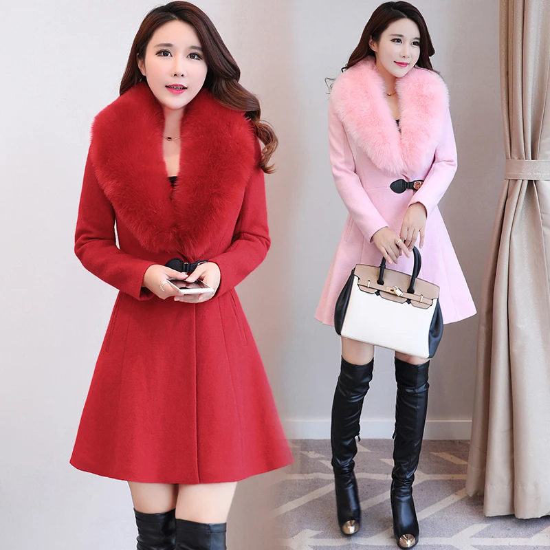 Длинная шерстяная куртка для волос женская Корейская версия нового пальто с воротником на талии толстое пальто юбка шерстяное пальто