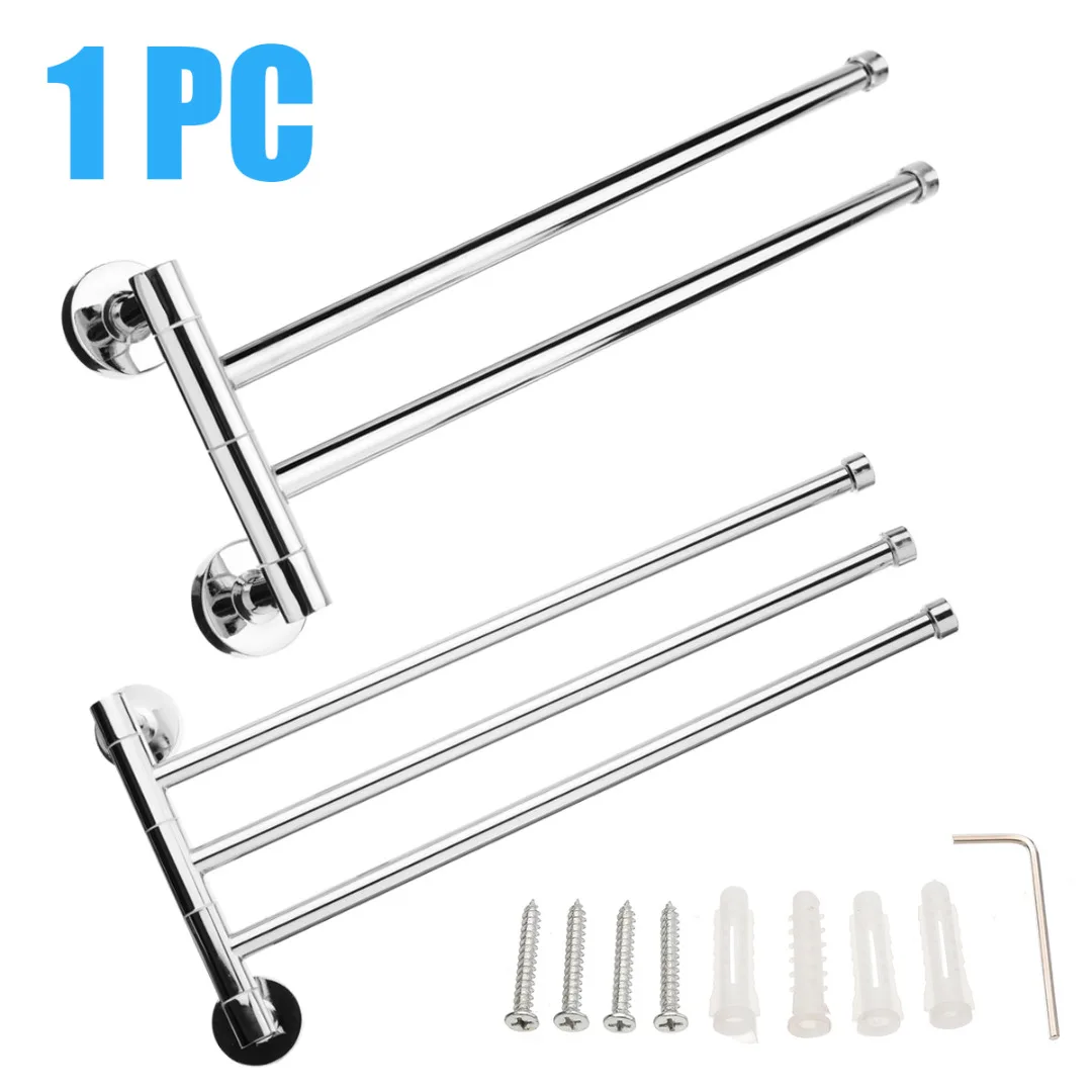 1pc Stainless Steel Swivel 2/3/4 Swing Arm Towel Holder Bar Rail Hanger Rack Wall Mounted For Bathroom