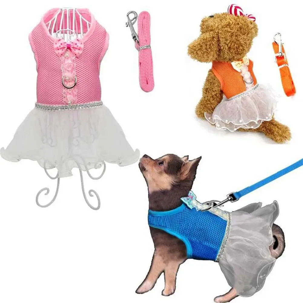 

Exquisite Mesh Dog Chest Leash Pet Dress Skirt Traction Belt Pet Harness Straps (Pink)