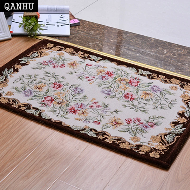 

QANHU European Mat carpet in mat chenille fabric jacquard bathroom bathroom kitchen non-slip carpet Tapis 4 color 2 size # D-06