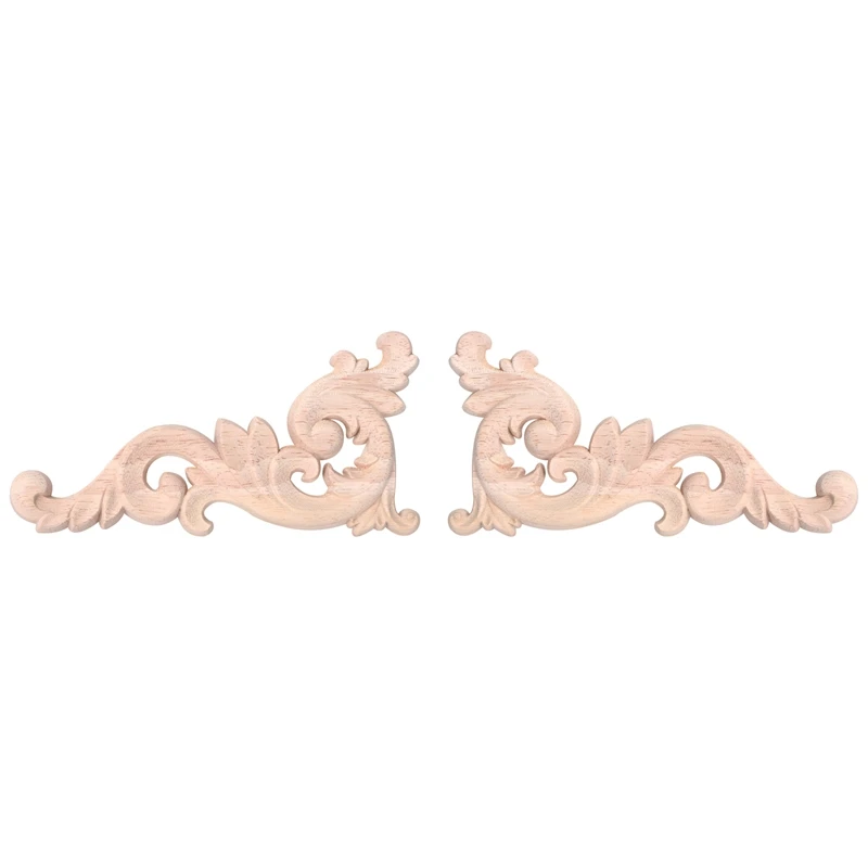 

2pcs Wood Carved Corner Onlay Unpainted Applique Frame Door Decors Decal 15*8*0.8cm