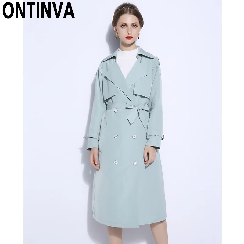 

2019 Fall Winter Fashion Long Trench Coat Plus Size 5XL Double Breasted Long Sleeve with Waist Belt Pocket Duster Coats Outwear