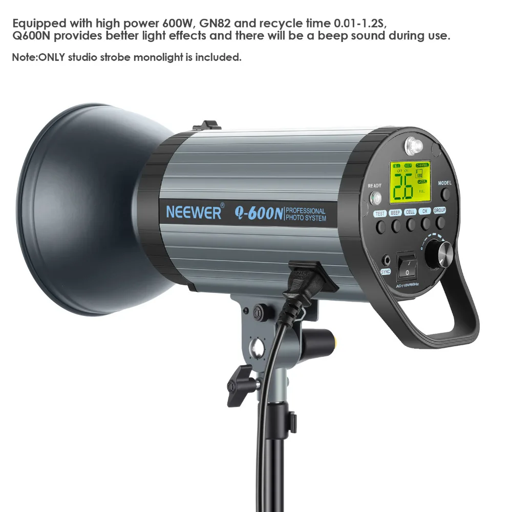 Neewer 600W GN82 студийный стробоскопический светильник моно светильник с 2,4G беспроводной триггер и моделирующая лампа, утилизируется В 0,01-1,2 сек