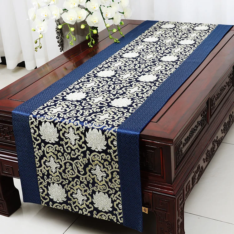 Удлиненная китайская шелковая атласная настольная дорожка, коврик для обеденного стола, тканевая скатерть для кофейного столика, роскошная дорожка для кровати