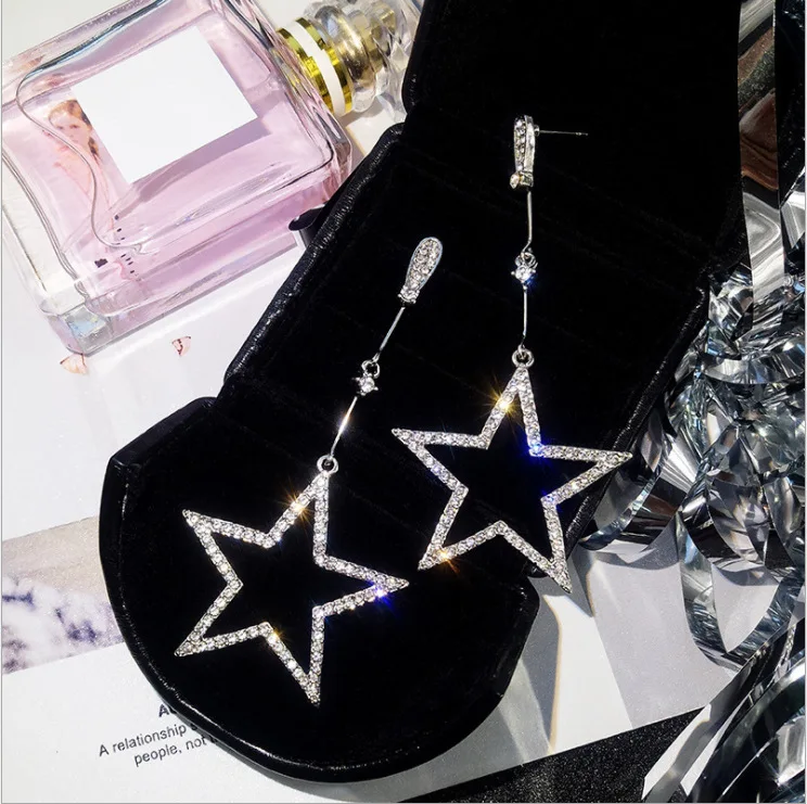 

2018 Korean-Style Five-Pointed Star Crystal Fashion Long Temperament Stars Stud/Post Earrings Pendant Exaggerated Earrings Manuf