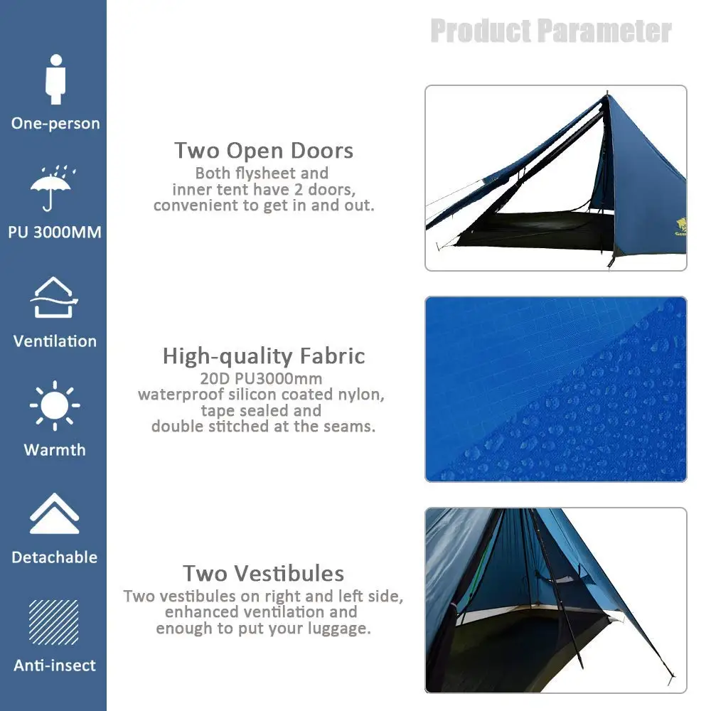 Tenda de Acampamento ao ar Geertop Ultraleve Pessoa Três Temporada Mochila Livre Caminhadas Equipamento Turístico Portátil Tendas Trekking 1 3 Uma 18 Esporte e Lazer