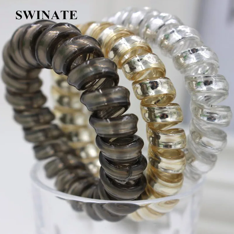 

3pcs/lot Fashion Women Plastic Telephone Wire Hair Bands Metal Color Gold Silver Black Rubber Band Hair Accessories Hairbands