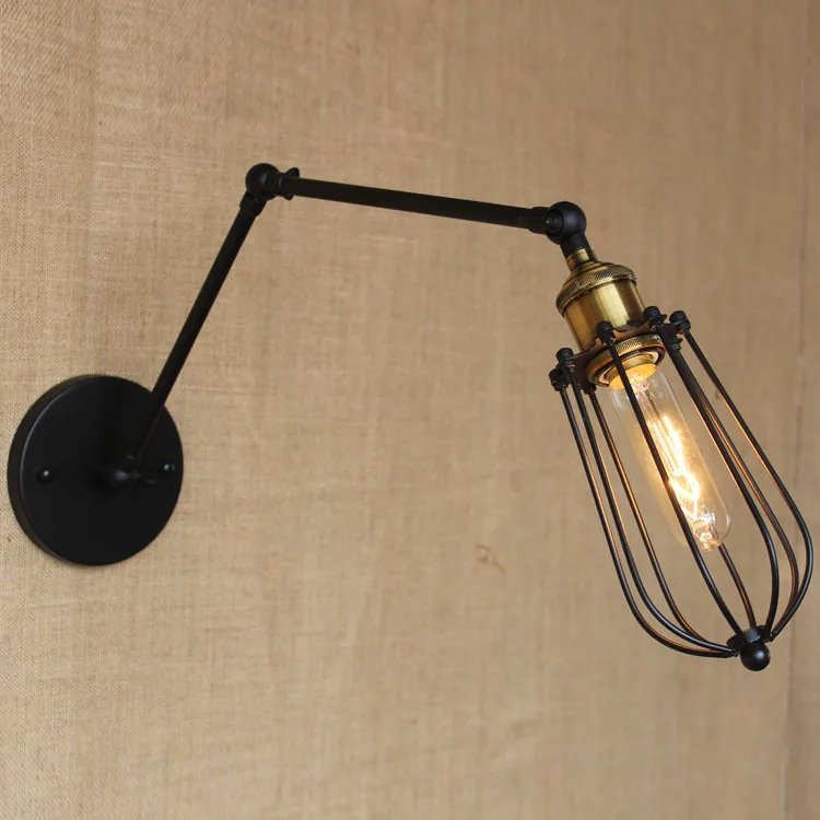 Retro vintage antique Two Swing Arm Wall Lamp For Bedroom Bedside Adjustable Wall Mount Swing Arm cage Lamp with steering head Retro vintage antique Two Swing Arm Wall Lamp For Bedroom Bedside Adjustable Wall Mount Swing Arm cage Lamp with steering head