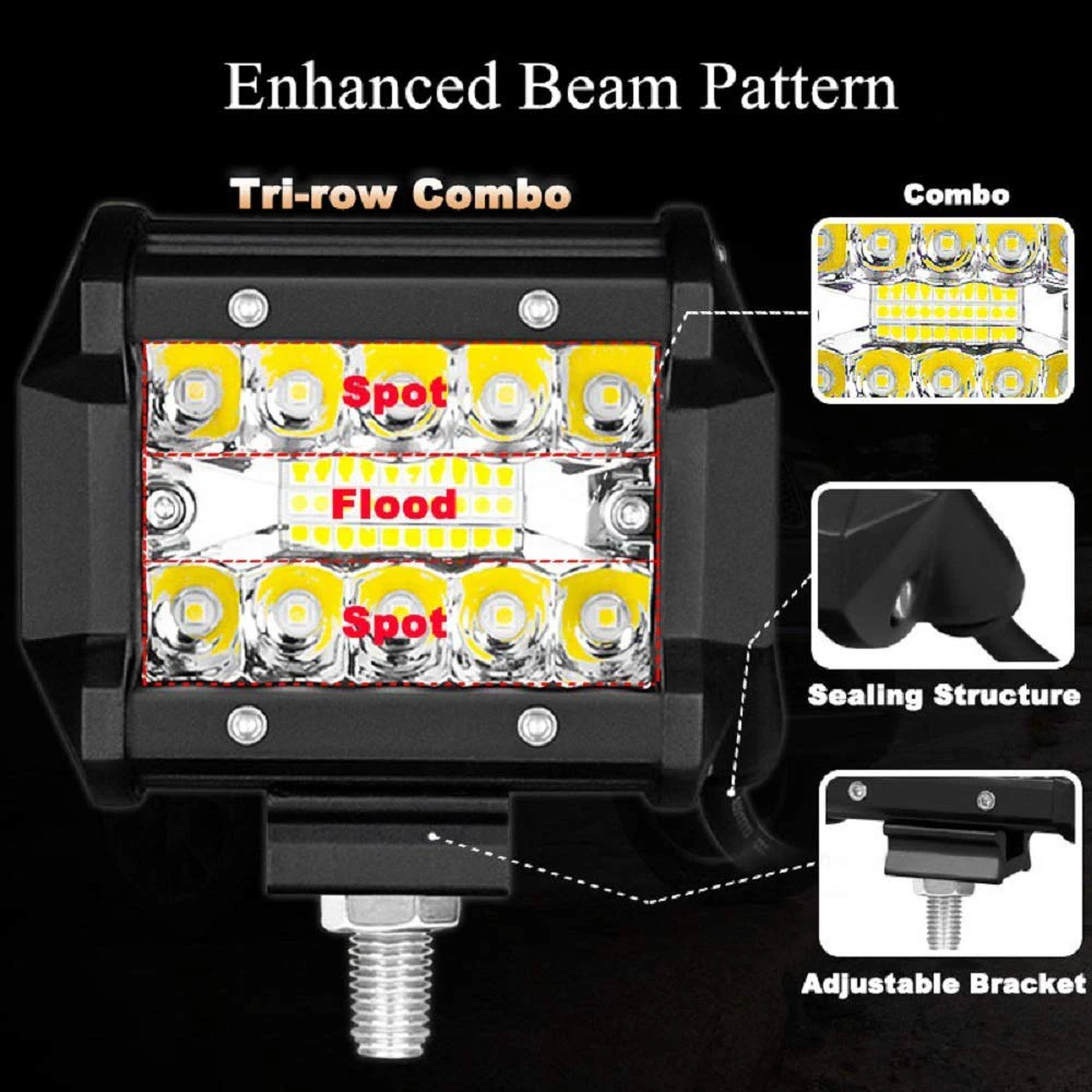 LYKAS 4-дюймовый светодиодный рабочий светильник, 60 Вт, комбинированный луч для внедорожников, мотоциклов, лодок, автомобилей, грузовиков, тракторов, 4x4, ATV, SUV, 12 В, 24 В, 6000K