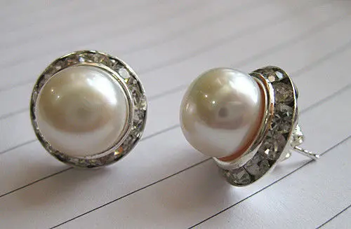 

wholesale Genuine cultued 9-10mm white pearl stud earring fashion jewelry