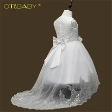 Кружевные платья с цветочным узором для девочек, детские Бальные платья со шлейфом для девочек-подростков, детское платье для первого причастия, свадебные платья