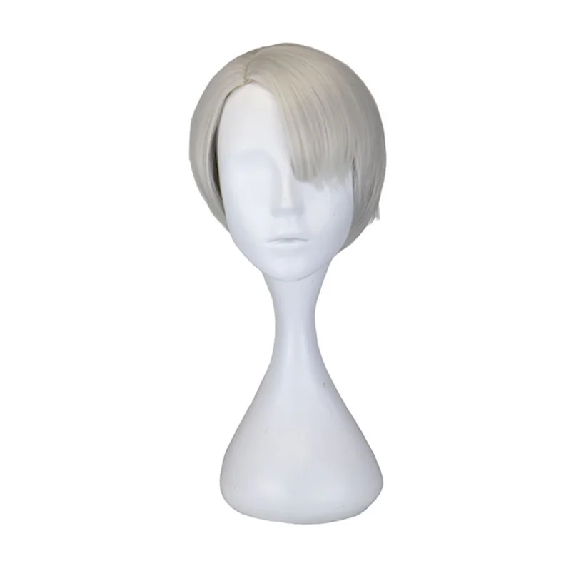 Coshome Yuri on Ice Yuri Plisetsky Costume Wigs Viktor Nikiforov Cosplay Wigs Men Adult Gray And Blonde Short Straight Hair (5)