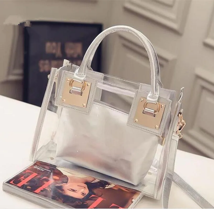 

Hot sale! candy colors PVC bags fashion composite transparent bag good beach Bag brand design women handbag FR467