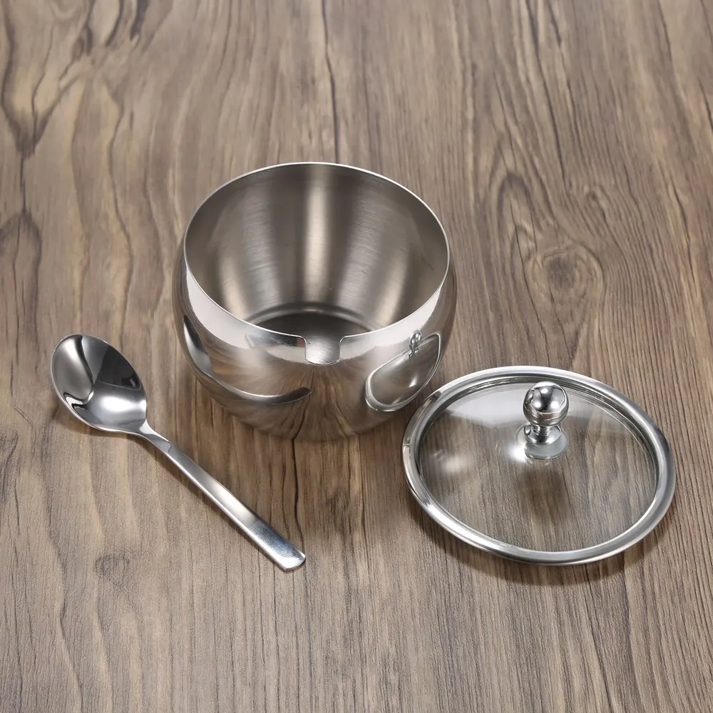 

Homgeek Sugar Bow High-end Durable Stainless Steel Sugar Bowl with Lid and Sugar Spoon Versatile Seasoning Container For Kitchen