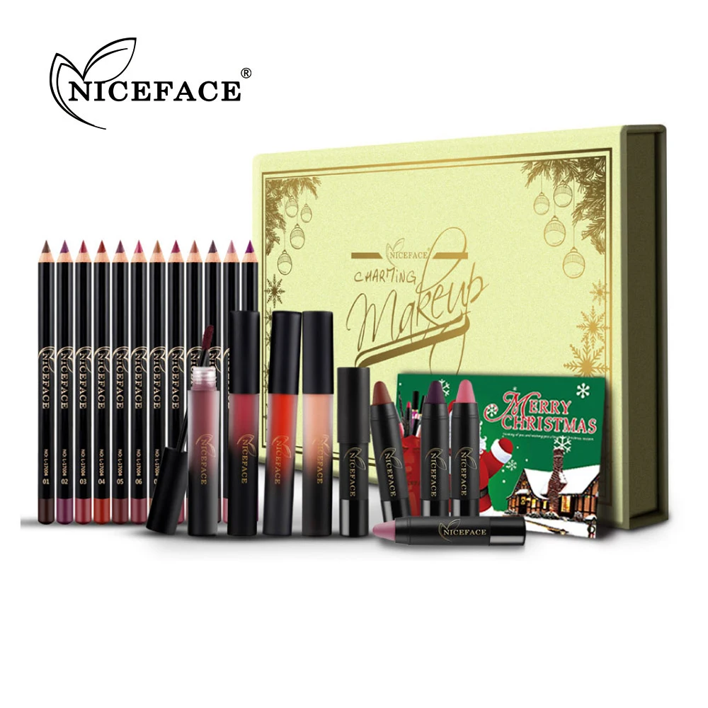NICEFACE Matte Lipstick Set Sexy Red 22 Pcs Liquid Lipgloss Waterproof Lip Stick Kit Matte Long Lasting Brand Make Up