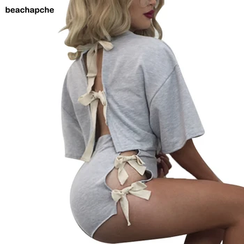 

white bow elegant jumpsuit romper two piece suit overalls Sexy summer beach playsuit women outfit