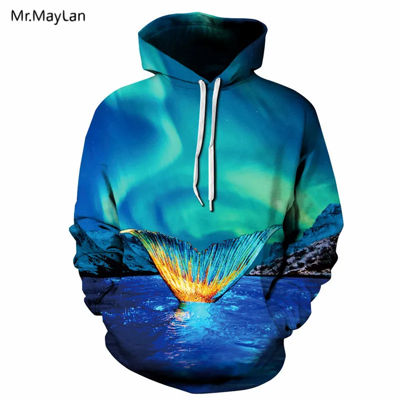 Beauty Mermaid Fish Tail 3D Print Blue Hoodies Men Women Hip Hop Hooded Sweatshirts Tracksuit Pullover Jacket Clothes Harajuku