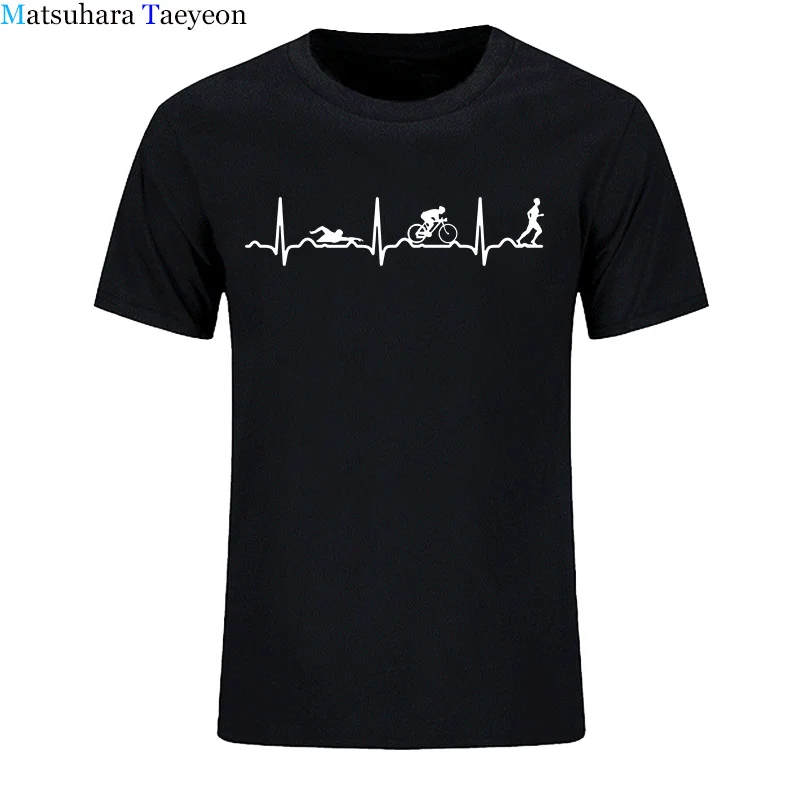 Summer Fashion Men Shirt Triathlon Heartbeat Love T Shirt Short Sleeve