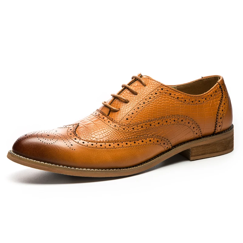 

Men Crocodile Grain Brogues Genuine Leather Shoes Business England Style Handmade Oxford Shoes Men Spring Bullock Carved Shoes