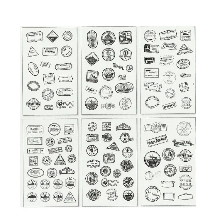 

6 Sheets Retro Impression Postmark Decorative DIY Stickers Card Stickers Scrapbooking Stick Label Diary Stationery Album Sticker