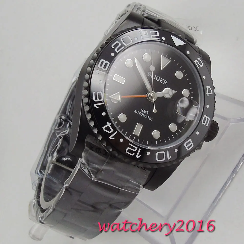 40 мм черный циферблат PVD керамический ободок GMT сапфировое стекло супер LUME Дата