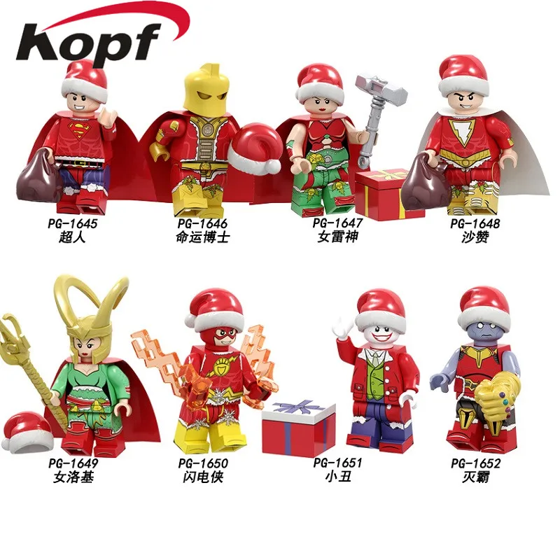 

PG8188 Super Heroes Christmas Man Dr Fate Figure Thor Loki Shazam The Flash Thanos Joker Building Blocks Bricks Children Toys