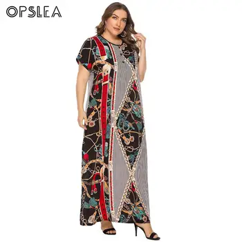 

Opslea Dashiki African Women Round Neck Maxi Dresses African Ethnic Print Big Size Clothes Summer Short Sleeve Loose Waist Dress