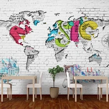 Beibehang пользовательские обои белая кирпичная стена карта мира скандинавские граффити задний план стены живопись 3d обои росписи