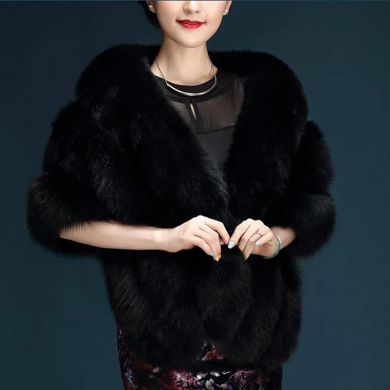 JaneVini 145*40cm Women Faux Fur Bolero Winter Wedding Wraps Bridal Capes Black White Shawl Stole Cloak Bolero Hochzeit