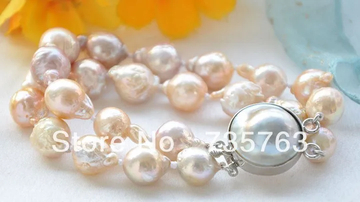 

xiuli 00353 2strands 13mm pink almost round Edison PEARL bracelet MABE