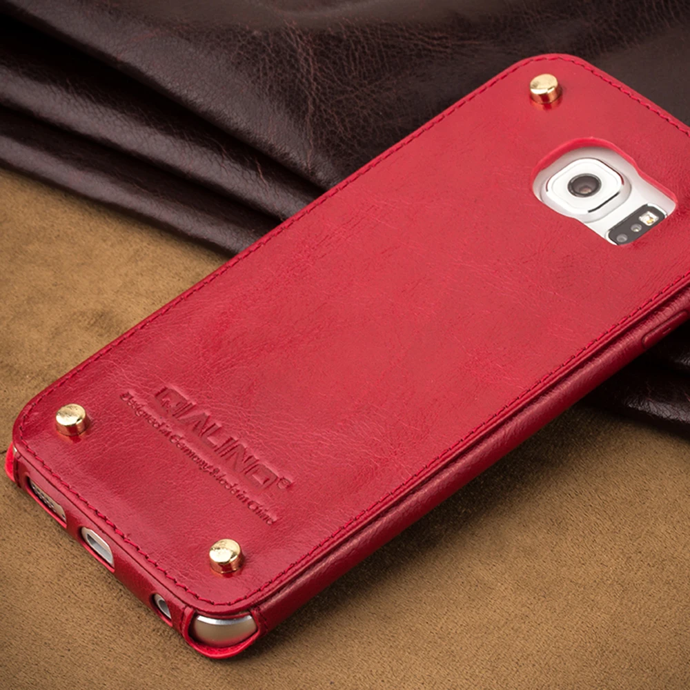 Уникальный дизайн QIALINO чехол для телефона из натуральной кожи для samsung Galaxy S6 edge дизайн с заклепками сзади защитный чехол для телефона 5,1 дюйма