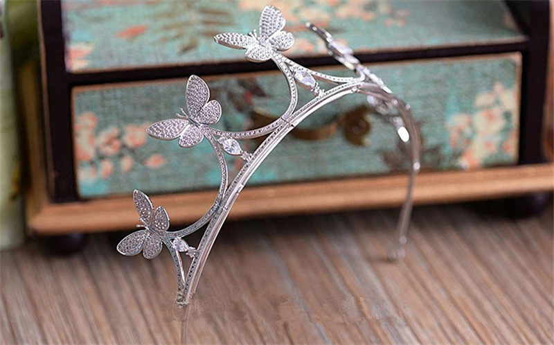 

Butterfly Full Zircon Tiara Bride Micro Pave CZ Crown Headband Wedding Hair Accessories Diadem Jewelry Tiaras Coroa WIGO0950