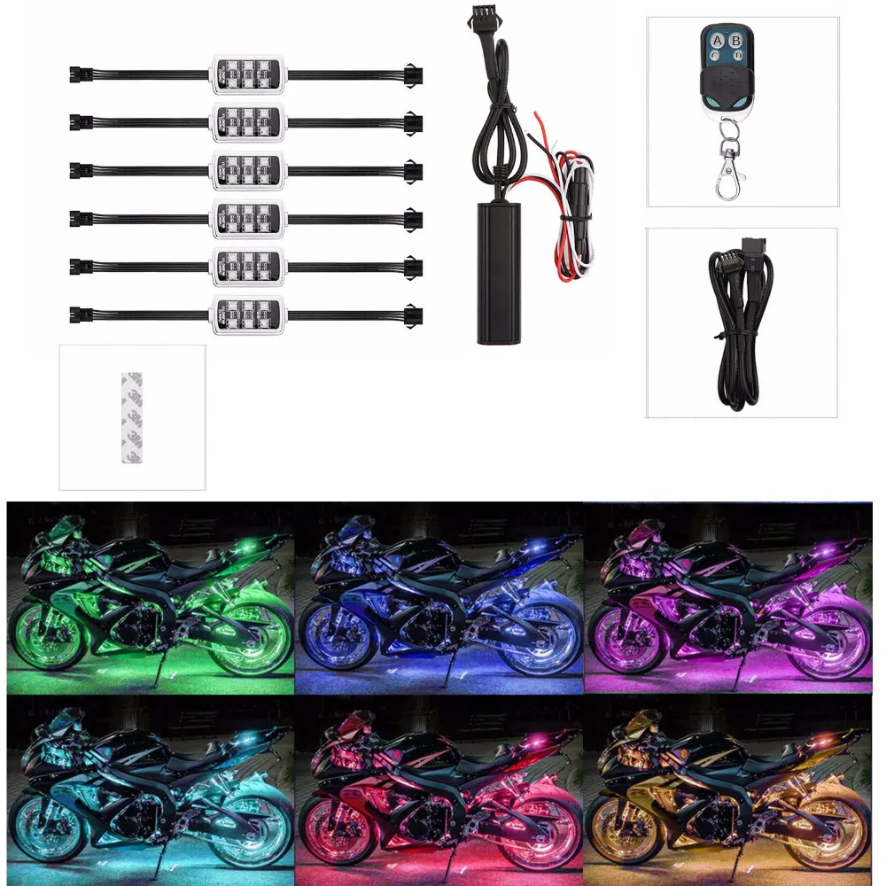 6 RGB Music Control Wireless Remote LED Car Motorcycle Light Atmosphere font b Lamp b font